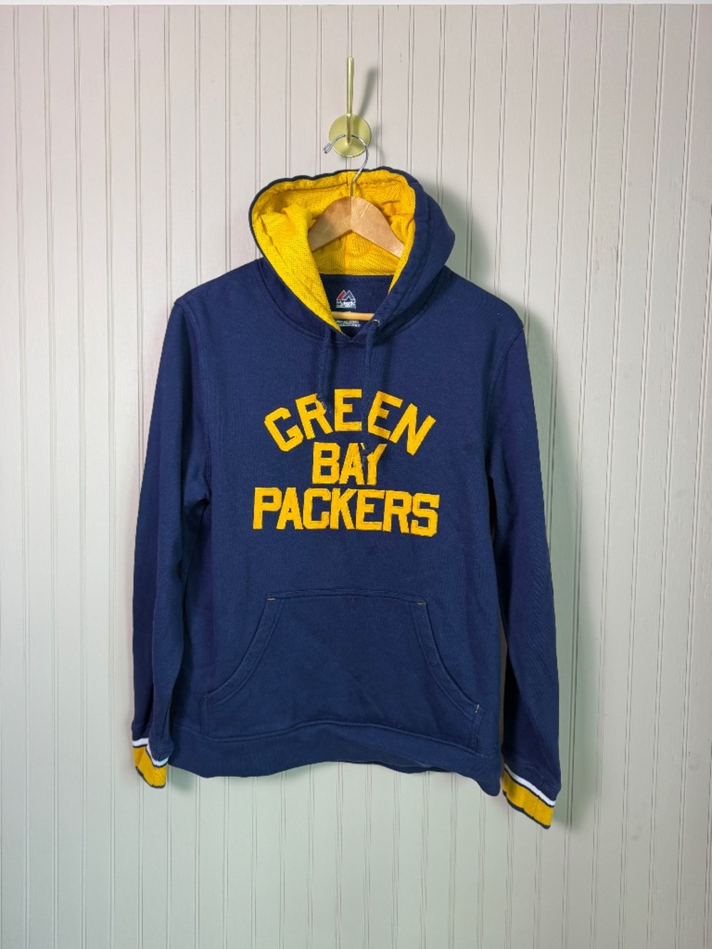 Majestic Green Bay Packers Hoodie Navy Gold Pullover NFL Sweatshirt